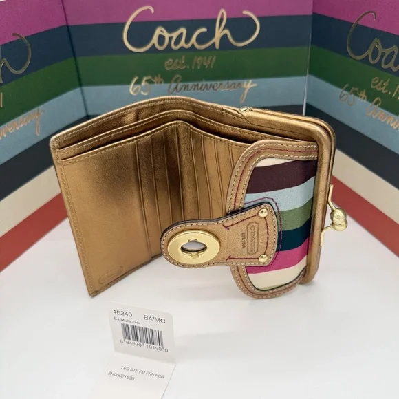 COACH LEGACY STRIPE FRAMED WALLET WITH KISSLOCK COIN - Picture 10 of 16